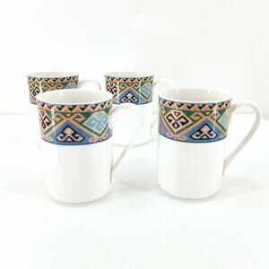 Christopher Stuart Optima La Brea Fine China Southwest Mug Cup Set of 4 VTG FLAW